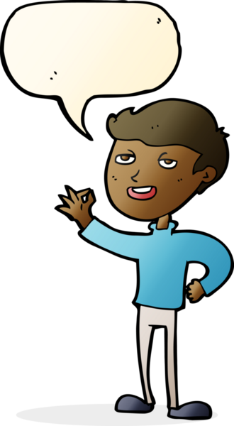 Çizgi filmci bir insan tarafından çizilmiş konuşma balonuyla mükemmel bir jest yapıyor.