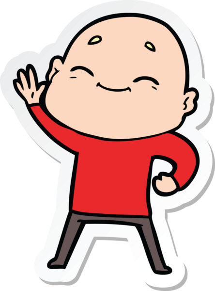 Bir insan tarafından çizilmiş mutlu, kel bir adamın çıkartması.