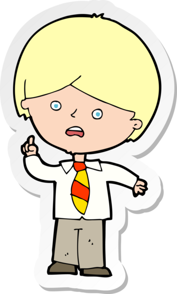 Bir karikatür çıkartması. Endişeli okul çocuğu bir insan tarafından çizilmiş.