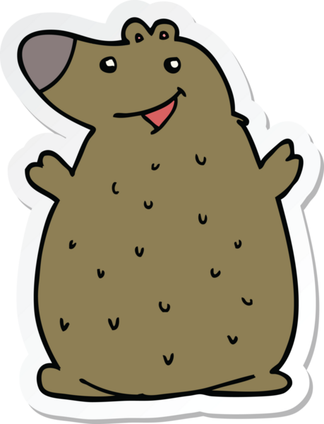 Bir insan tarafından çizilmiş mutlu bir ayının çıkartması.