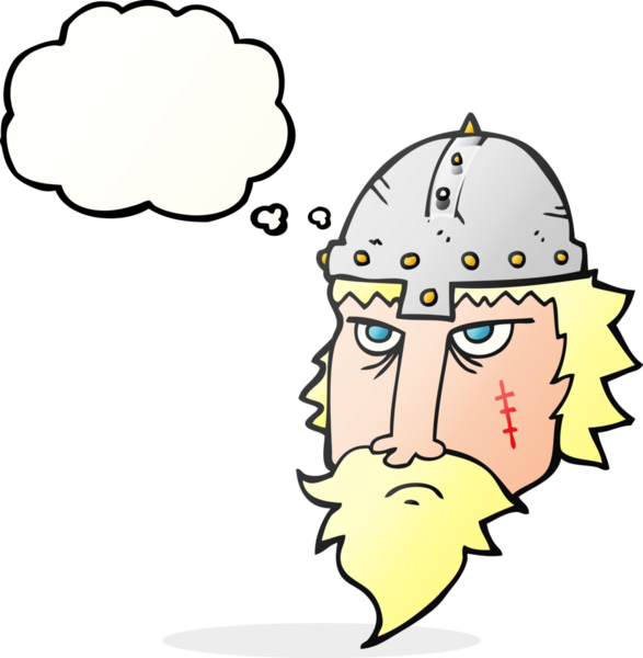 Bir insan tarafından çizilmiş serbest çizim düşünce balonu çizgi filmi Viking savaşçısı