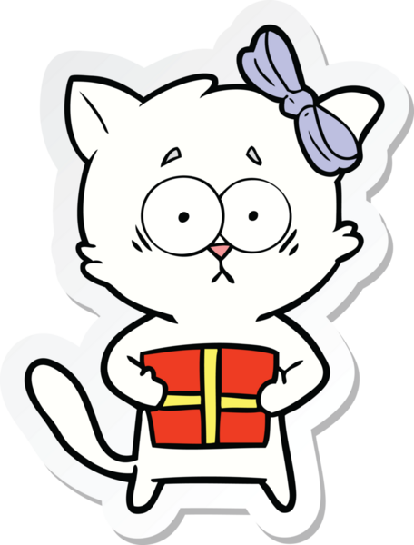 Bir insan tarafından çizilmiş çizgi film kedisinin çıkartması.