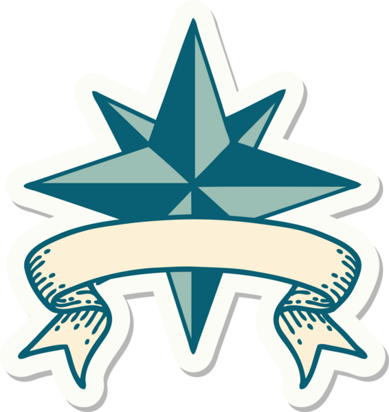 Bir insan tarafından çizilmiş bir yıldızın pankartına sahip dövme stili.