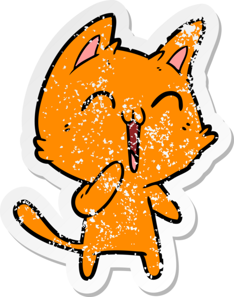 Bir insan tarafından miyavlanan mutlu çizgi film kedisinin sıkıntılı çıkartması.