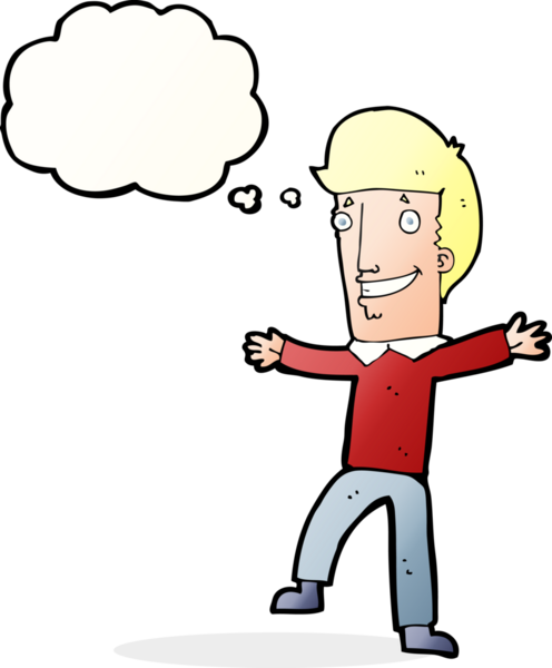 Bir insan tarafından çizilmiş düşünce balonlu mutlu adam çizgi filmi.