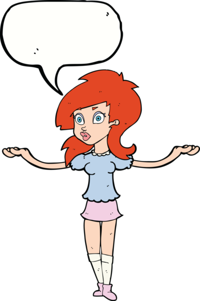 Bir insan tarafından çizilmiş konuşma baloncuğu ile kafası karışmış güzel bir kız.