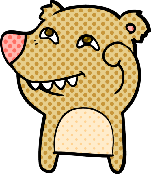 Bir insan tarafından çizilmiş dişleri gösteren çizgi film ayısı.