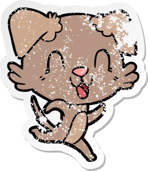 Bir insan tarafından çizilmiş, gülen bir köpeğin sıkıntılı çıkartması.