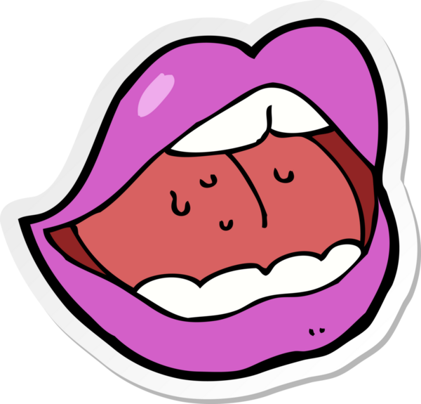 Bir insan tarafından çizilmiş pembe ağız çıkartması.