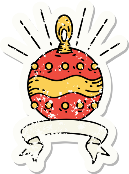 Dövme stili eski bir çıkartma. Bir insan tarafından çizilmiş Noel süsü.