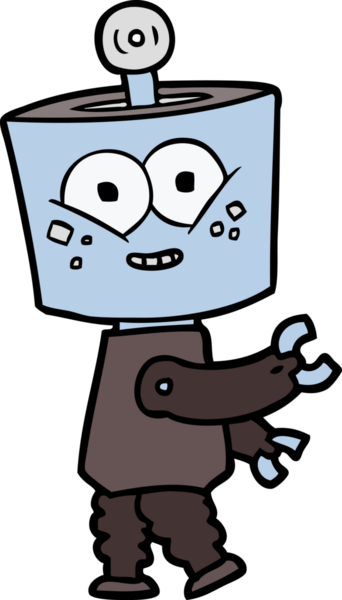 Bir insan tarafından çizilmiş mutlu çizgi film robotu