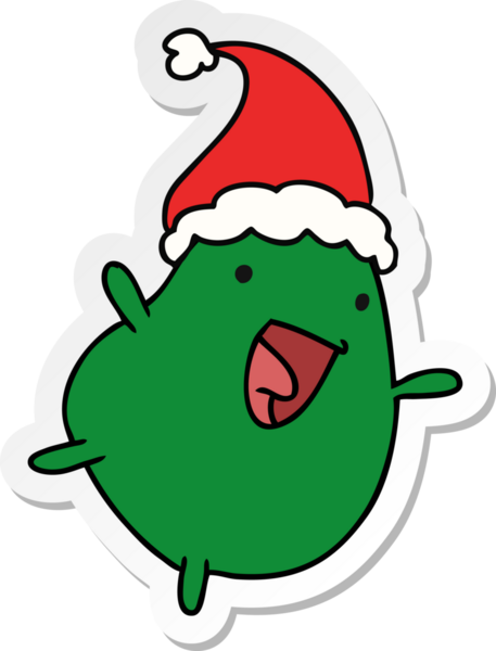 Bir insan tarafından çizilmiş kawaii fasulyesinin Noel çıkartması.