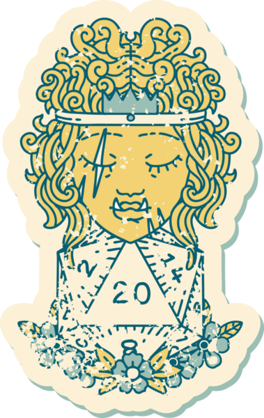 Retro Dövme Tarzı Yarı Ork Barbar Doğal yirmilik zar atışıyla bir insan tarafından çizilmiş