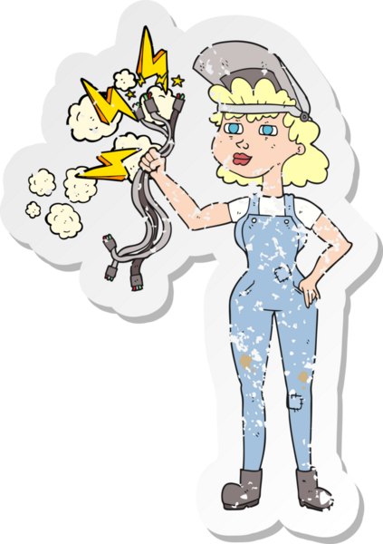 Bir insan tarafından çizilmiş karikatürist bir elektrikçinin gerilimli çıkartması.