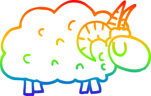 Gökkuşağı gradyan çizgi çizimi bir insan tarafından çizilmiş boynuzlu bir koyun