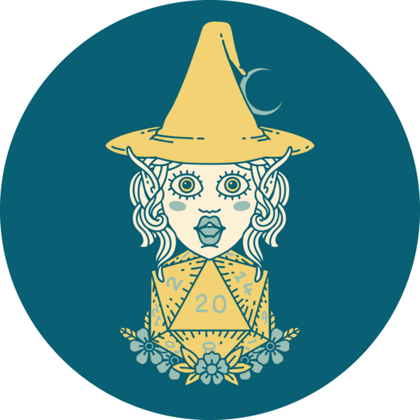 Retro Dövme Biçimli elf karakteri Bir insan tarafından çizilmiş doğal yirmi zar atışıyla