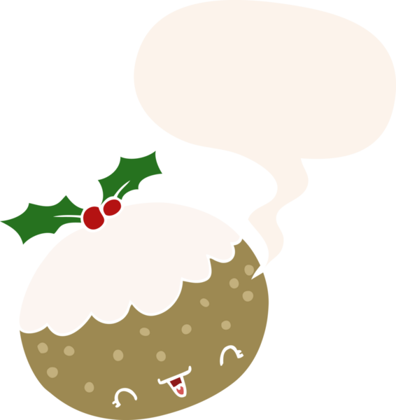 Bir insan tarafından çizilmiş konuşma baloncuklu tatlı çizgi film pudingi.