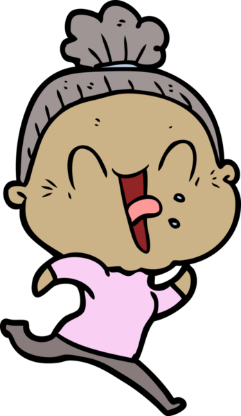 Bir insan tarafından çizilmiş mutlu yaşlı kadın çizgi filmi.