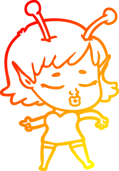 Bir insan tarafından çizilmiş bir uzaylı kız çizgi çizimi.