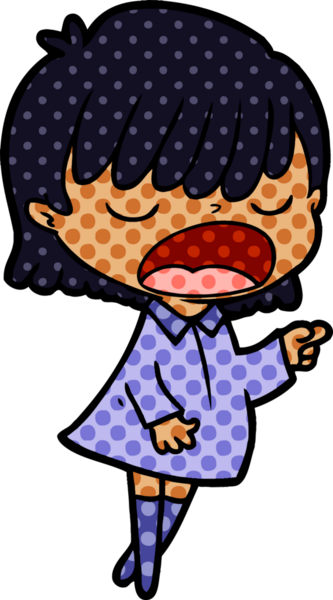 Çizgi filmdeki kadın bir insan tarafından yüksek sesle çizilmiş.