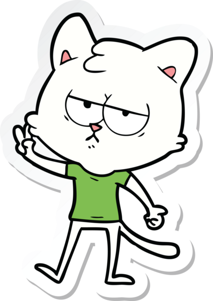 Bir insan tarafından çizilmiş sıkılmış çizgi film kedisinin çıkartması.