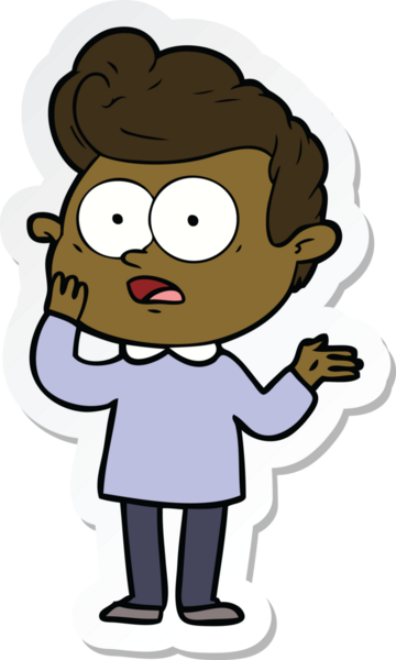 Bir insan tarafından çizilmiş, dik dik bakan bir çizgi film çıkartması.