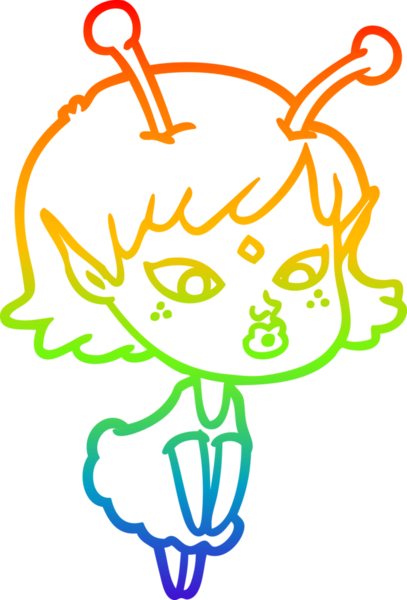 Gökkuşağı gradyan çizgisi bir insan tarafından çizilmiş güzel bir uzaylı kızın çizimi.