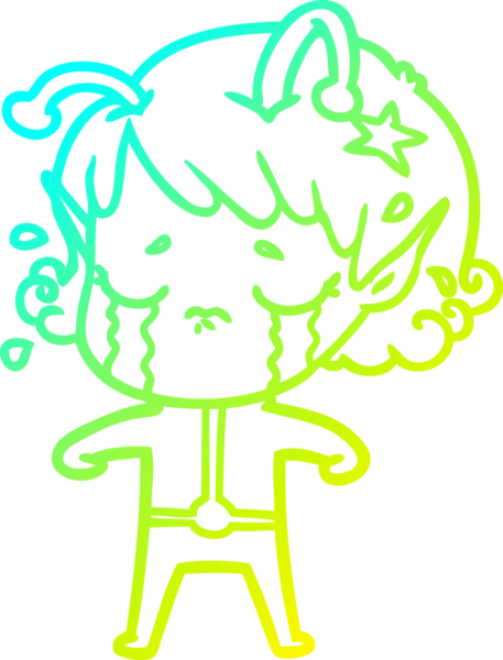 Bir insan tarafından çizilmiş ağlayan uzaylı kız çizgi filmi.