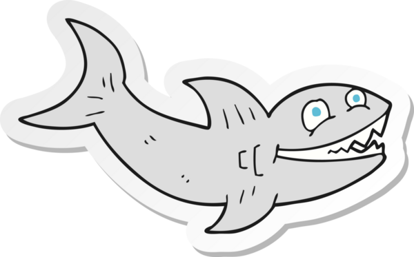 Bir insan tarafından çizilmiş karikatür köpekbalığı etiketi.