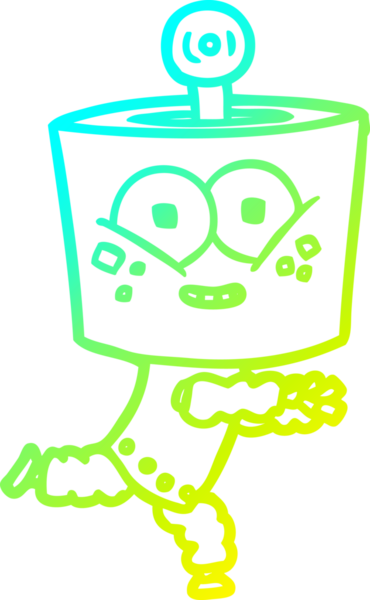 Bir insan tarafından çizilmiş mutlu çizgi film robotu çizimi.