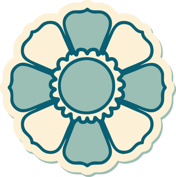 Bir insan tarafından çizilmiş geleneksel bir çiçek stiliyle dövme çıkartması.