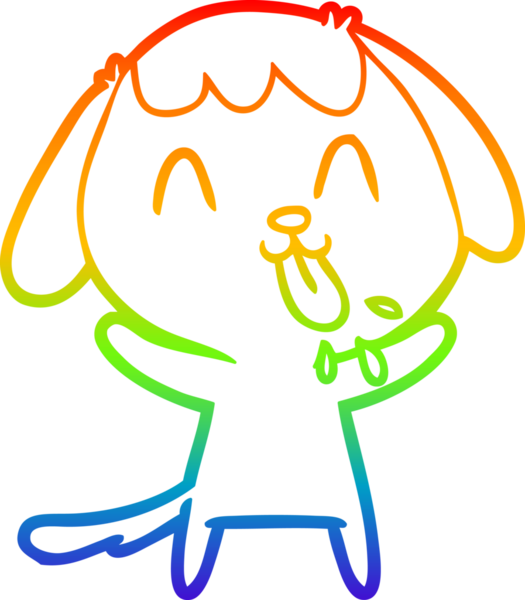 Gökkuşağı gradyan çizimi. Bir insan tarafından çizilmiş şirin bir köpek çizimi.