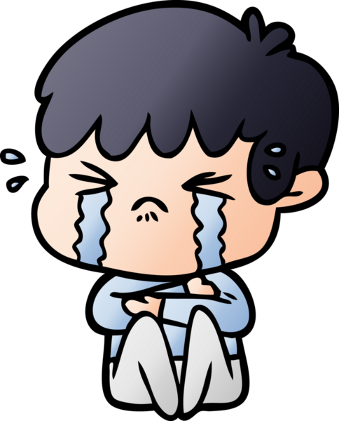 Bir insan tarafından çizilmiş ağlayan çizgi film çocuğu.