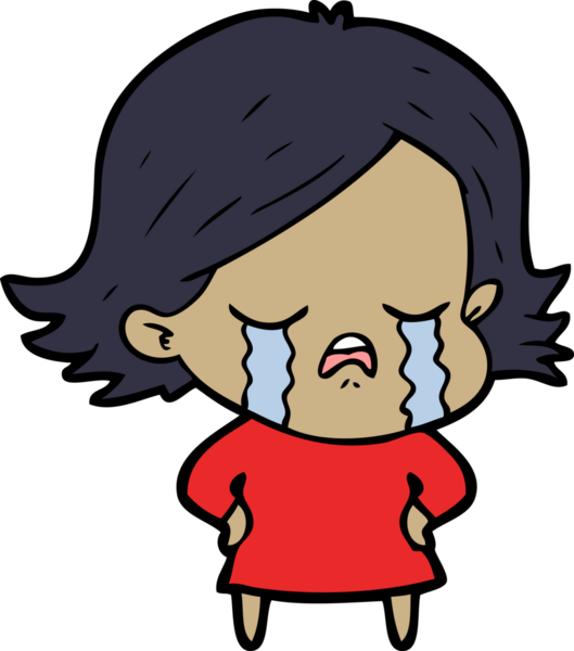 Bir insan tarafından çizilmiş ağlayan çizgi film kızı.