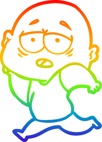 Gökkuşağı gradyan çizgi çizimi bir insan tarafından çizilmiş yorgun kel bir adam