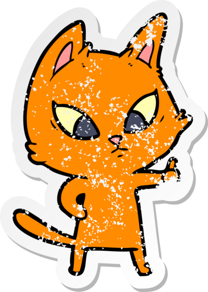 Bir insan tarafından çizilmiş kafası karışmış bir çizgi film kedisinin sıkıntılı çıkartması.