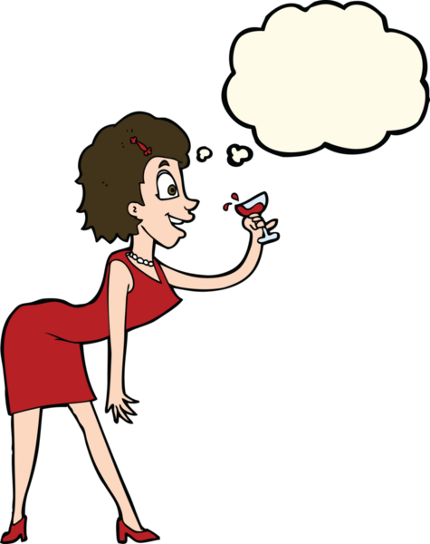 Bir insan tarafından çizilmiş düşünce köpüğüyle içkili bir karikatür kadın.