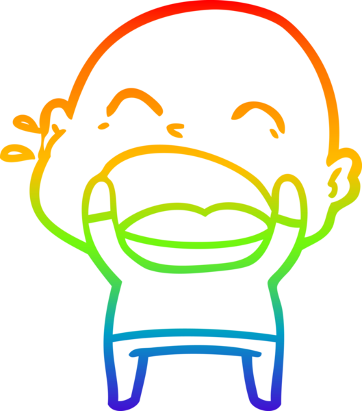 Gökkuşağı gradyan çizgi çizimi. Bir insan tarafından çizilmiş kel adam diye bağıran çizgi film.