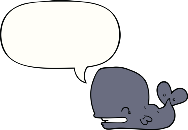 Bir insan tarafından çizilmiş konuşma balonlu çizgi film balinası