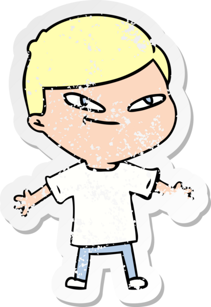 Bir insan tarafından çizilmiş bir çizgi film çocuğunun sıkıntılı çıkartması.