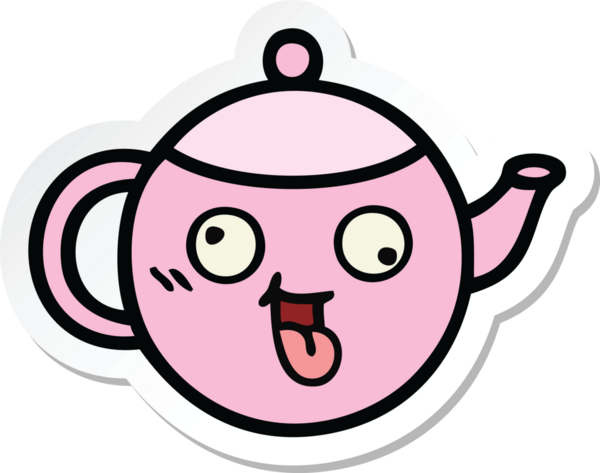 Bir insan tarafından çizilmiş şirin bir çaydanlığın çıkartması.