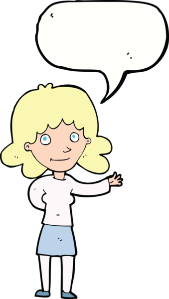 Bir insan tarafından çizilmiş konuşma balonu olan karikatür dostu bir kadın.