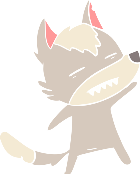 Düz renkli çizgi film kurt bir insan tarafından çizilmiş dişleri gösteriyor.