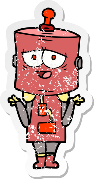 Bir insan tarafından çizilmiş karikatür robotunun sıkıntılı çıkartması.