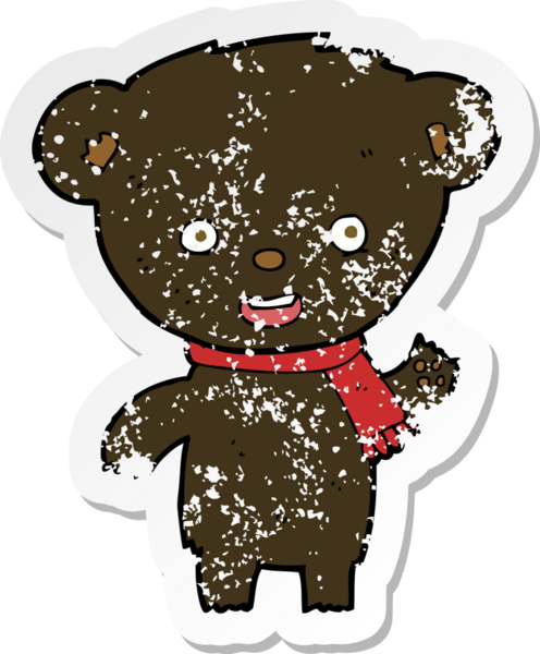 Bir insan tarafından çizilmiş şirin siyah ayının gerilmiş çıkartması.