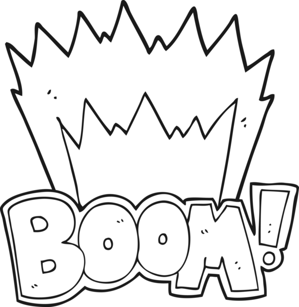 Bir insan tarafından çizilmiş siyah beyaz çizgi film patlama sembolü.