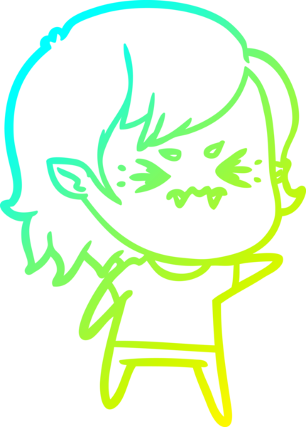 Bir insan tarafından çizilmiş, soğuk gradyan çizgi film karakteri bir vampir kız.