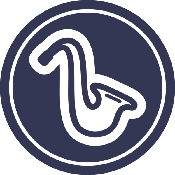 bir insan tarafından çizilmiş müzik aleti saksafon dairesel simgesi