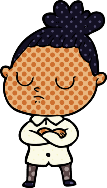 Bir insan tarafından çizilmiş sakin bir kadın çizgi filmi.