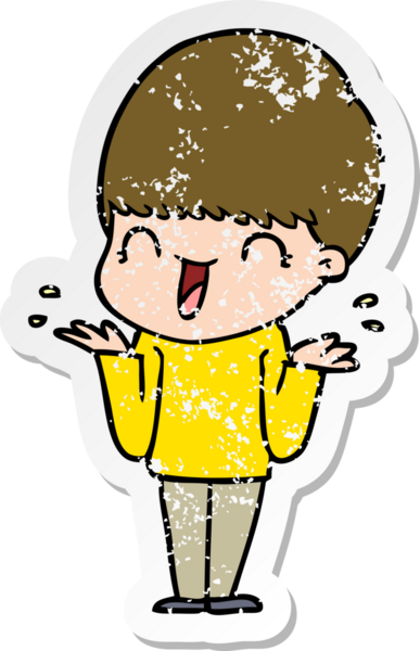 Bir insan tarafından çizilmiş mutlu çizgi film çocuğunun sıkıntılı çıkartması.